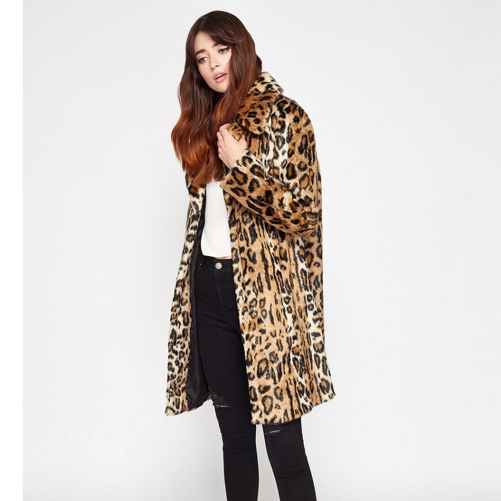 Miss Selfridge Leopard Faux Fur Coat